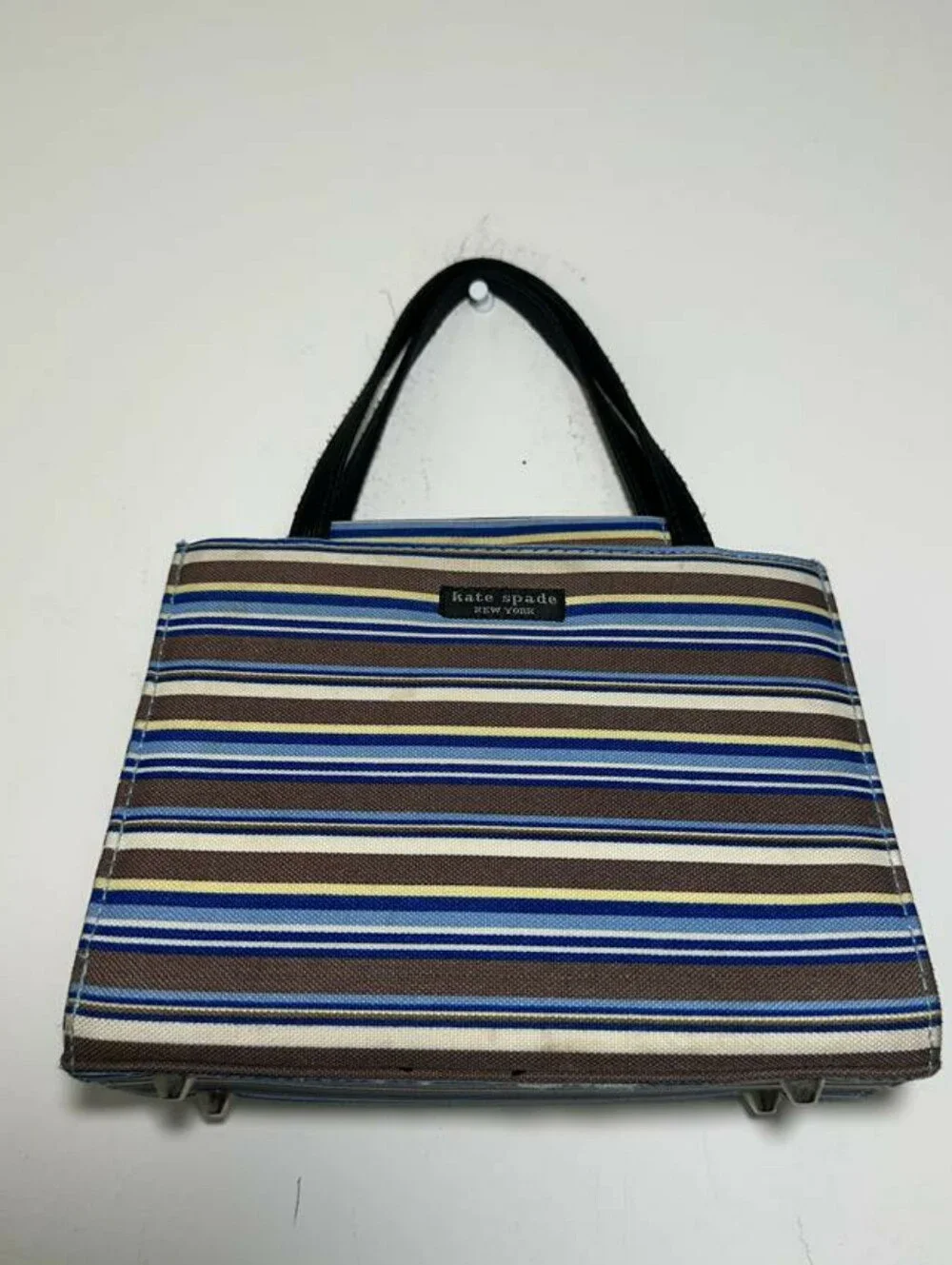 Kate Spade New York Striped Tote with Black Top Handles and Canvas Exterior